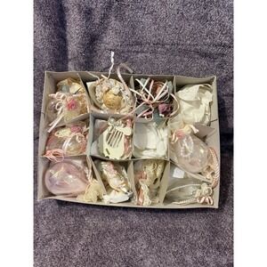 Vtg Box Of 11 Handmade Artisan  Crafted Christmas Ornaments